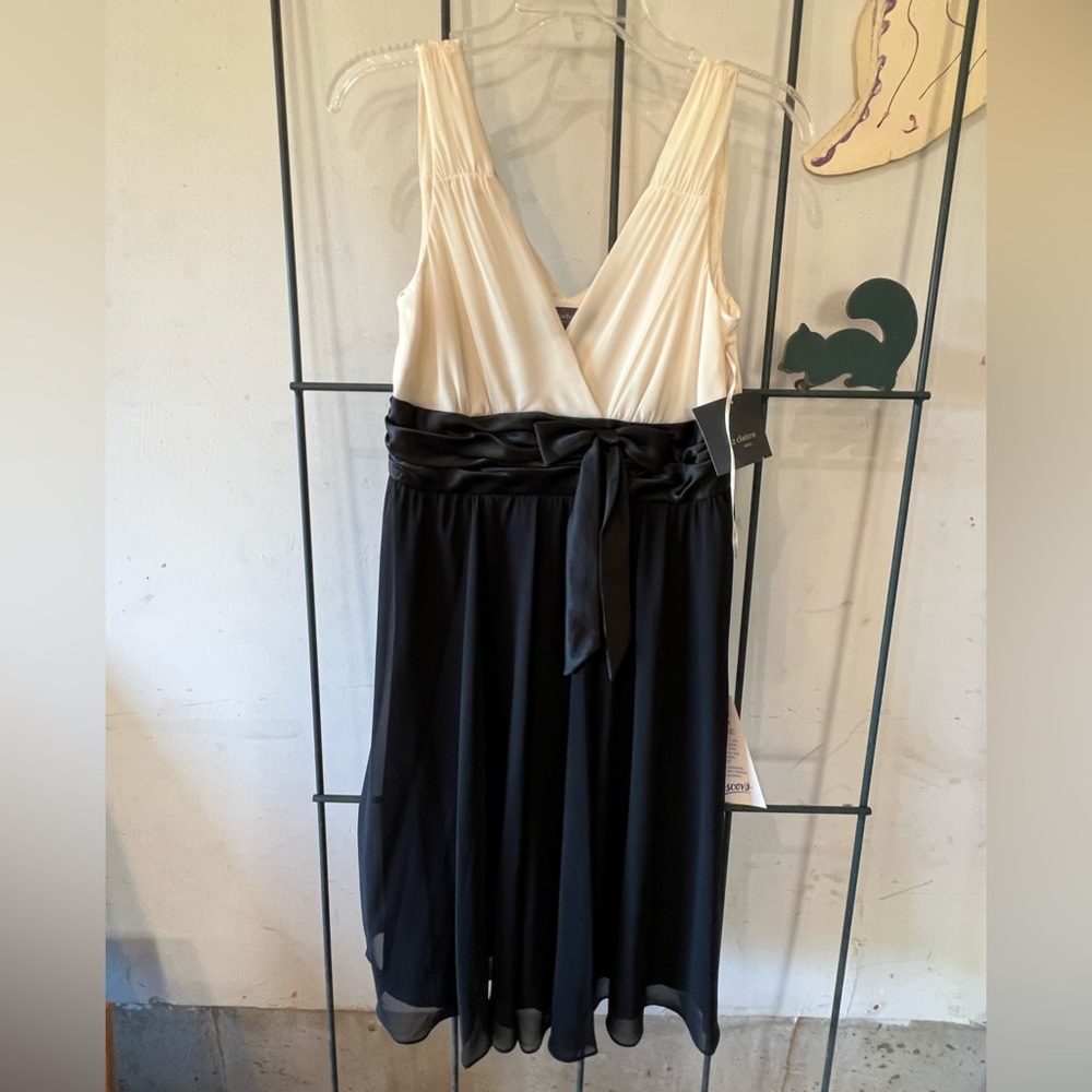 Liz Claiborne Elegant Black and White Dress with Satin Bow